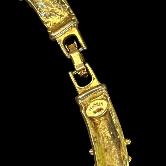 Vintage Rhinestone X Gold Tone Bar Link Collar Necklace - Picture 11 of 12